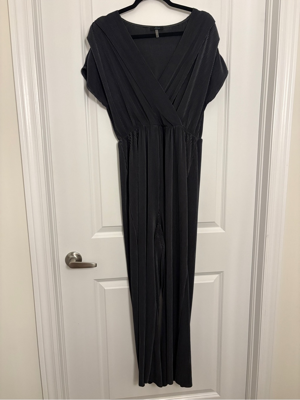 Pull Up V-Neck Short Sleeve Dark Gray/ Green Jumpsuit